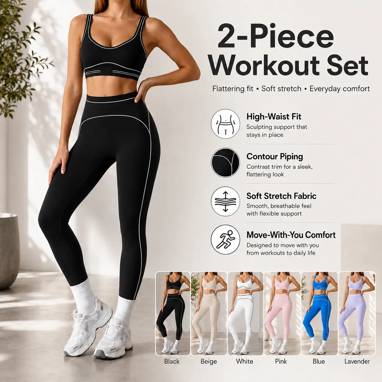 Women’s 2 Piece Seamless Workout Set – Sports Bra & High Waist Leggings