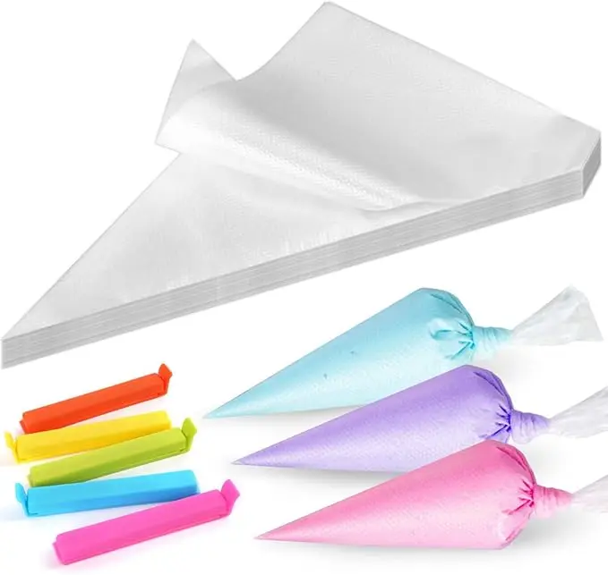 505pcs with 500 10 Inch Thick Tip Piping Bags with 5 Sealing Clips - Non-Slip Disposable/Reusable Pastry Bags, Plastic Icing Tubes for Cake Decorating, Cookie, Cupcake (No Tip/Coupler Needed, Cut-to-Size Frosting Bags)