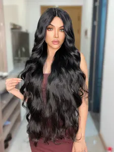 32 Inch Long Black Wavy Synthetic Wig for Women – Natural-Looking Glueless Lace Front, Big Water Wave Texture, Heat-Resistant, Lightweight Material, Soft & Tangle-Free, Trendy Daily Look or Party Style, TikTok Favorite Hair, Easy to Wear & Style