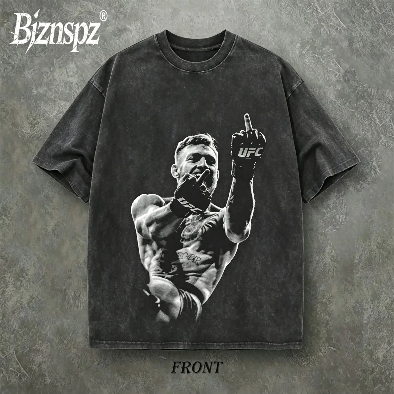 Men's Conor McGregor UFC Vintage Graphic T-Shirt - Heavyweight Washed Oversized Cotton Short-Sleeve Casual Athletic Alternative Tops Streetwear