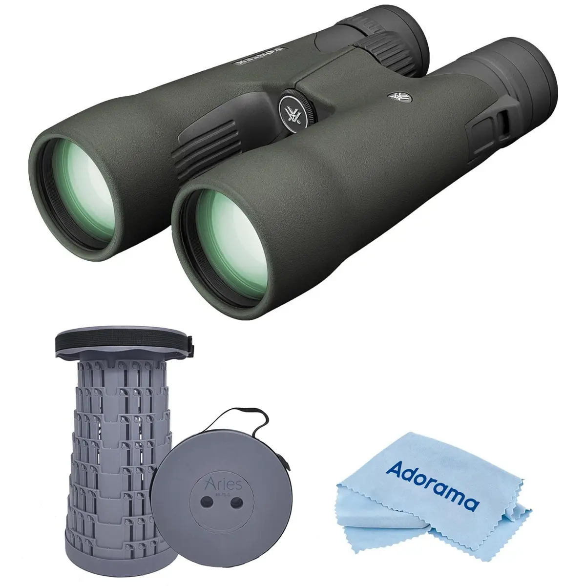 Vortex Optics 12x50 Razor UHD Waterproof Roof Prism Binocular with 5.5 Degree Angle of View, Bundle with Telescoping Stool/Chair and Cleaning Cloth