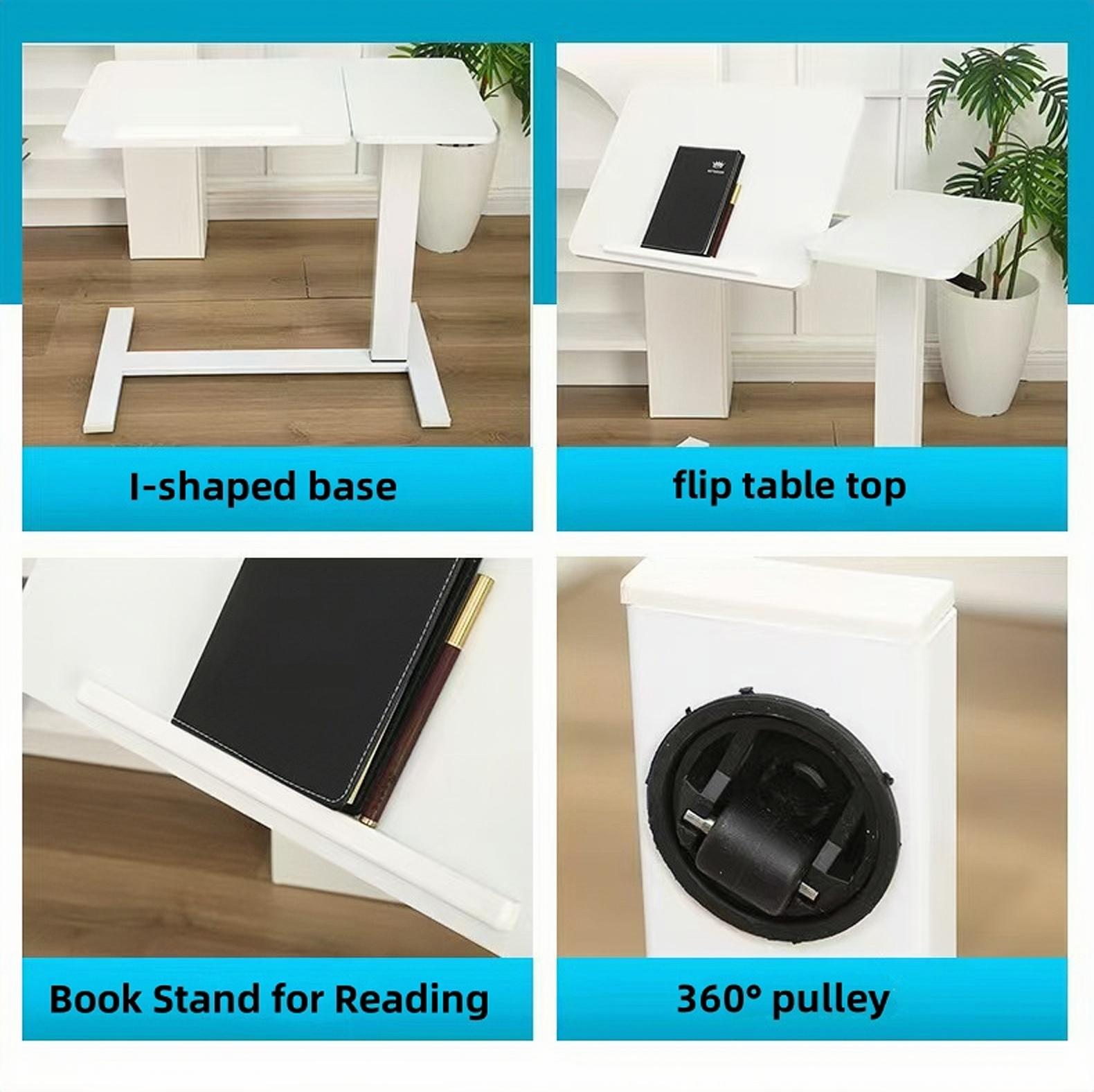 Overbed Bedside Table Adjustable with Wheels Mobile Standing Stand Up Rolling Laptop PC Desks with Tilting Top Height Tray Side Computer for Bedroom