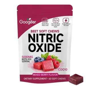 Nitric Oxide Beet Chews for Blood Pressure Support, 3-in-1 Formula with Beet Root, CoQ10 & Grape Seed Extract, Promotes Healthy Blood Circulation, Heart Health & Energy, 60 Chews