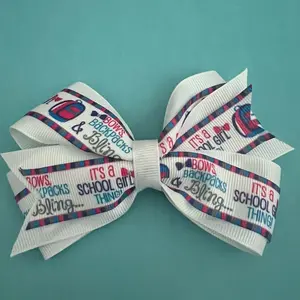Ribbon Back to School Hair Bow for Girls