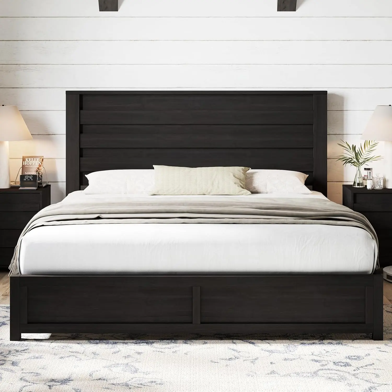 [SummerWins] [SummerFinds] ALBOTT Farmhouse Bed Frame with 49" Headboard, Platform Bed Frame with Wood Slats Support/Stable & Durable/No Box Spring Needed/Full/Queen/King Size