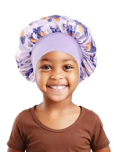 1PCS Cartoon Satin Wide Brim Sleep Cap Dinosaur Print Baby Hair Protection Headscarf Hat, Soft and Comfortable, Perfect for Nighttime Use