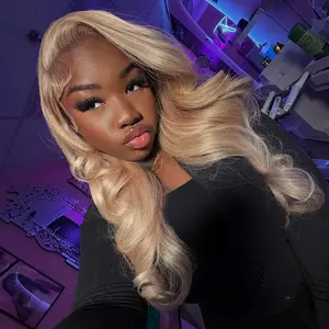 Gold Blonde Human Hair Wigs Transparent Lace Frontal 200% Density Body Wave Wig 13x6 Lace Front Ash Blonde with Baby Hair Beginer Friendly