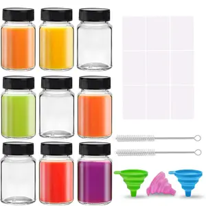 9 Pack 2 oz Glass Shot with Lids for Liquids,Mini Bottles Wide Mouth Leakproof,Reusable Small Clear Juice Shot Bottles for Juice, Sample, Whiskey