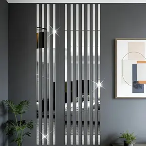 10 pieces of silver acrylic mirror wall decals | 3X50Cm self-adhesive waistline decorative strips, no-hole easy installation, suitable for stylish living rooms, bedrooms, ceiling frames, and TV background wall decorations