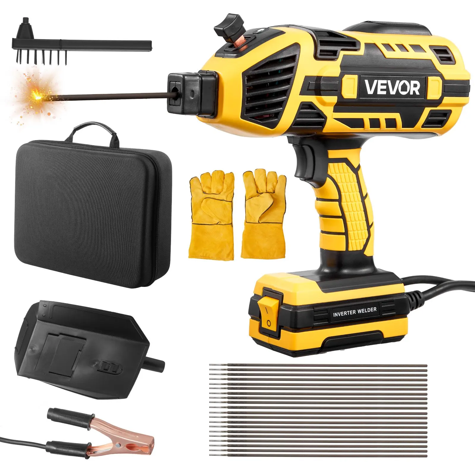【DealsForYouDays】VEVOR Portable Handheld Grip ARC Welder Full Kit, 20-140A IGBT Inverter, 5-Level Current Adjustment, 110V Hot Start, Fits 1/16"-1/8" & 0.12In/3Mm Rods, W/Cloth Bag,1 Folding Welding Helmet,Gloves Pair,Welding Brush,Ideal for Home Repairs
