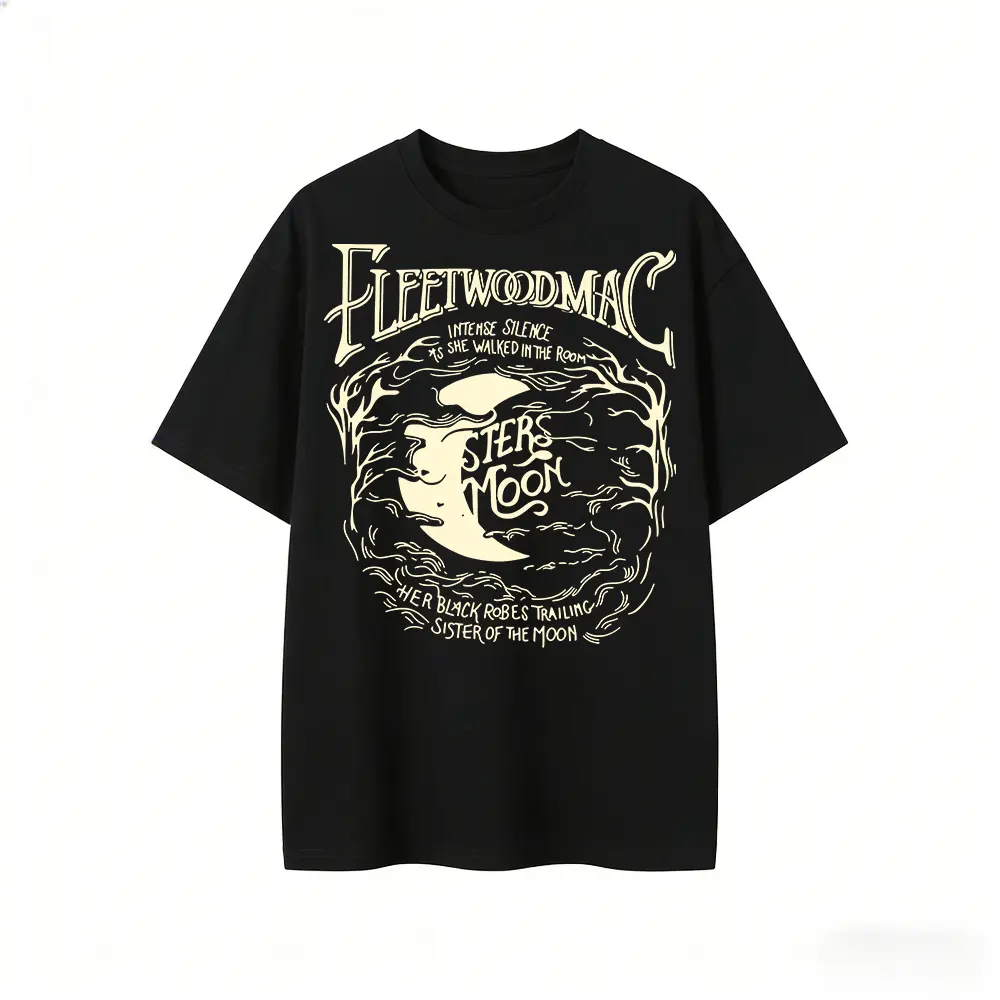 Women's Graphic T-Shirt - Vintage Acid-Wash Moon Print in Smooth Cotton, a Seamless Shortsleeve Top with an Elastic Crew Neck, Ribbed