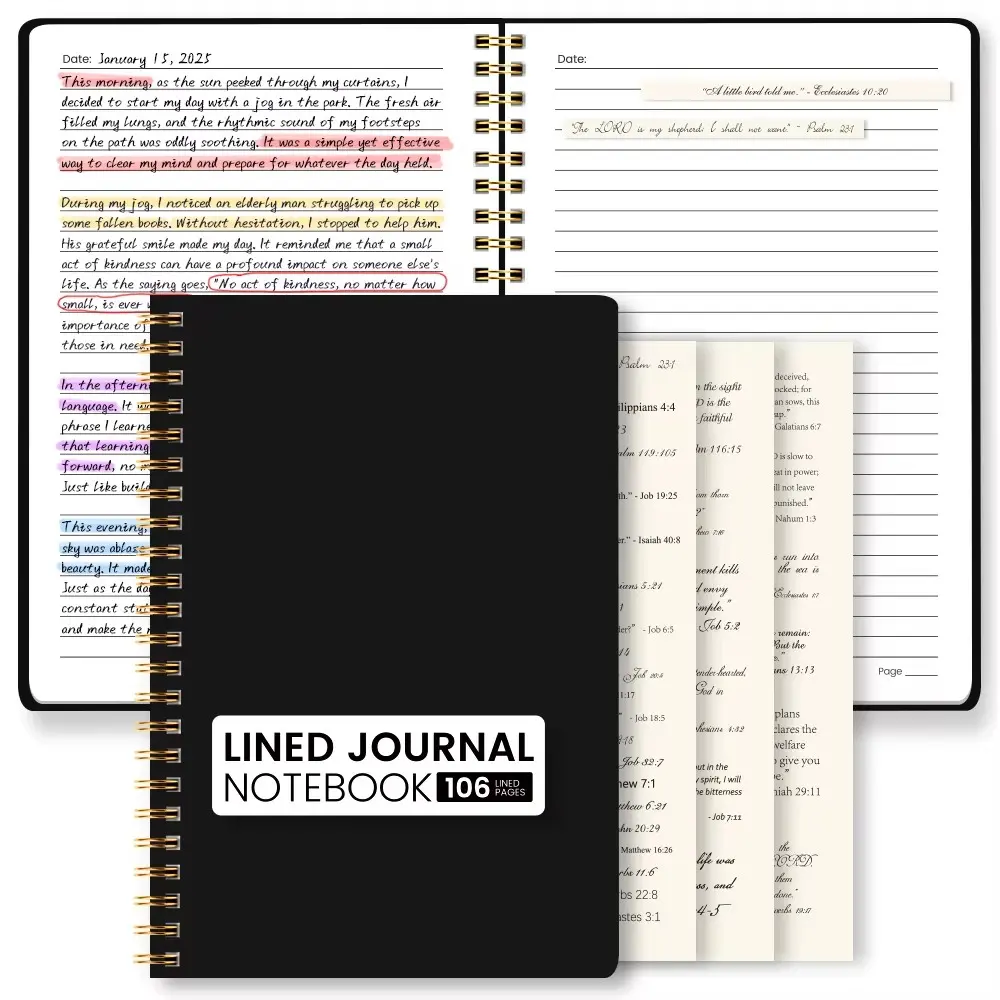 A5 Lined Notebook + Bible Verse Stickers Set, Christian Prayer Journal, Devotional Notebook, Spiritual Study Log Book, Instagram Style Planner, Aesthetic Notebook