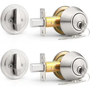 2 Pack Keyed Alike Single Cylinder Deadbolts Brushed Nickel Combo Packs, 3 Keys Anti-Theft Interior & Exterior Door Hardware Handleset for Entrance Lock and Front Gate