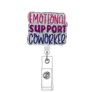 Emotional Support Letter Pattern Retractable Badge Reel, 1 Count Acrylic ID Holder with Clip for Nurses, Doctors, Students & Office Staff