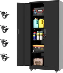 INTERGREAT Metal Storage Cabinet with Wheels, 73" Garage Storage Cabinet with Door and 4 Shelves, Tool Cabinet on Caster for Home, Office, White