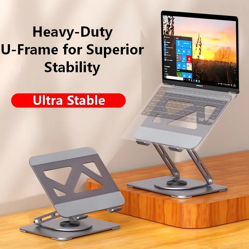Laptop Stand for Desk, 360° Rotating Adjustable Foldable Laptop Riser with Cooling Design, Heavy Duty Ergonomic Computer Stand for Laptop & Tablet, Ultra Stable Height Adjustable Laptop Holder for Office, Gaming Setup & Back to School