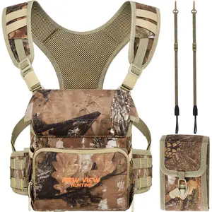 NEW VIEW Camo Binocular Harness Pack for Hunting, Noise-Free Chest Bag with Rangefinder Pouch and Rain Cover