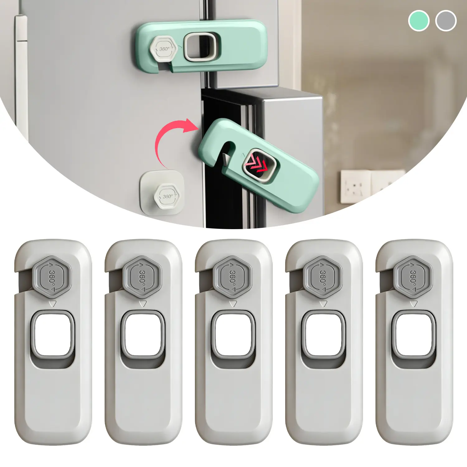 5-Pack Adhesive Childproof Safety Locks, No-Drill Cabinet & Drawer Latches, Easy-Install Locks for Fridge, Oven, Cupboard, Dishwasher & Home Storage