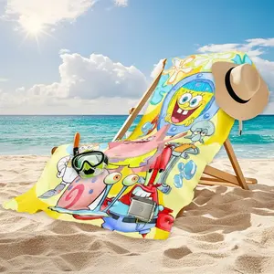 Spongebob Squarepants Beach Towel for Kids, Soft Absorbent Microfiber Towel, Quick-Dry Large Size for Pool Parties & Beach Vacations, Summer Fun Activities, Sand-Proof Sun Protection