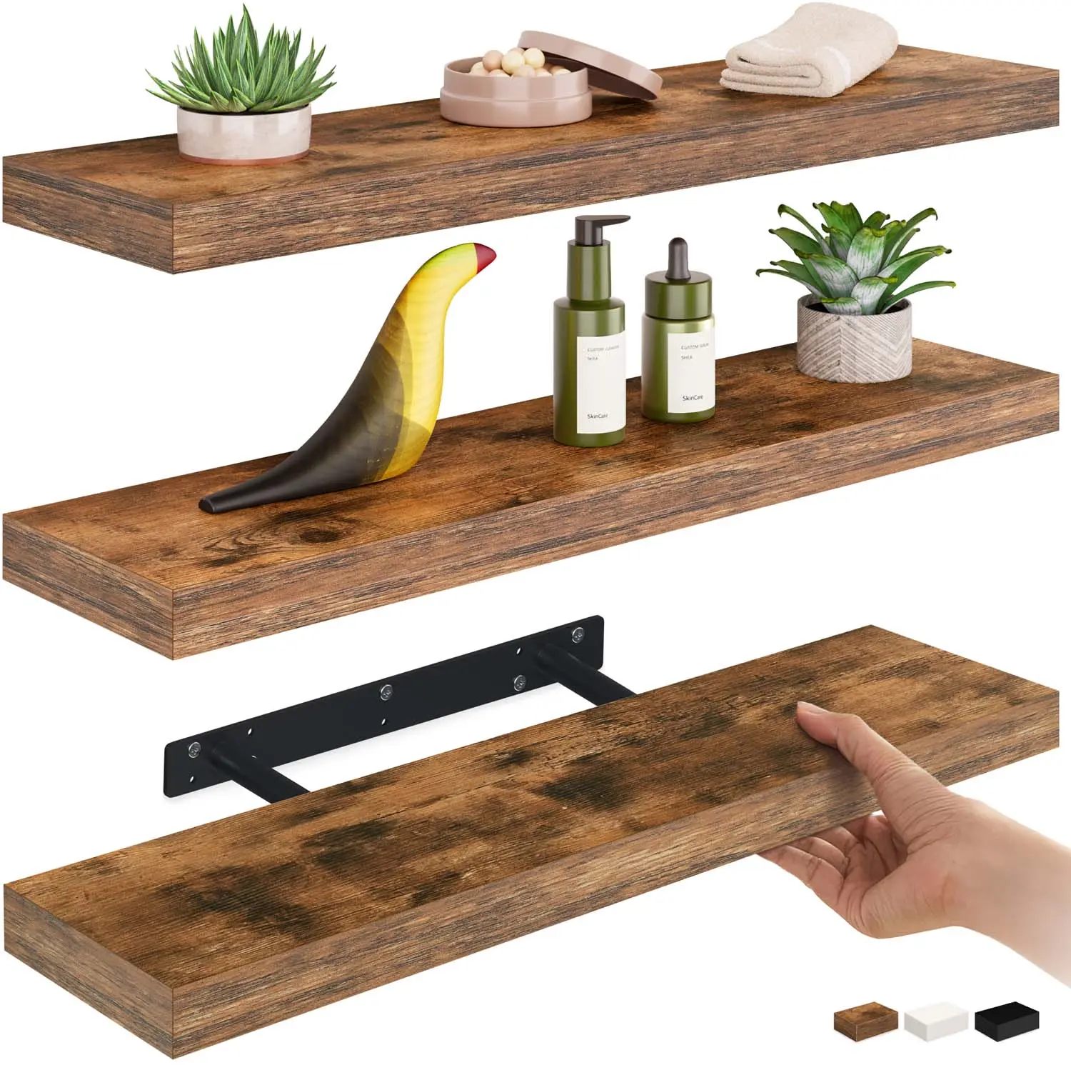 Ballucci 24" W x 6" D Floating Shelves - Set of 3 - Rustic Brown