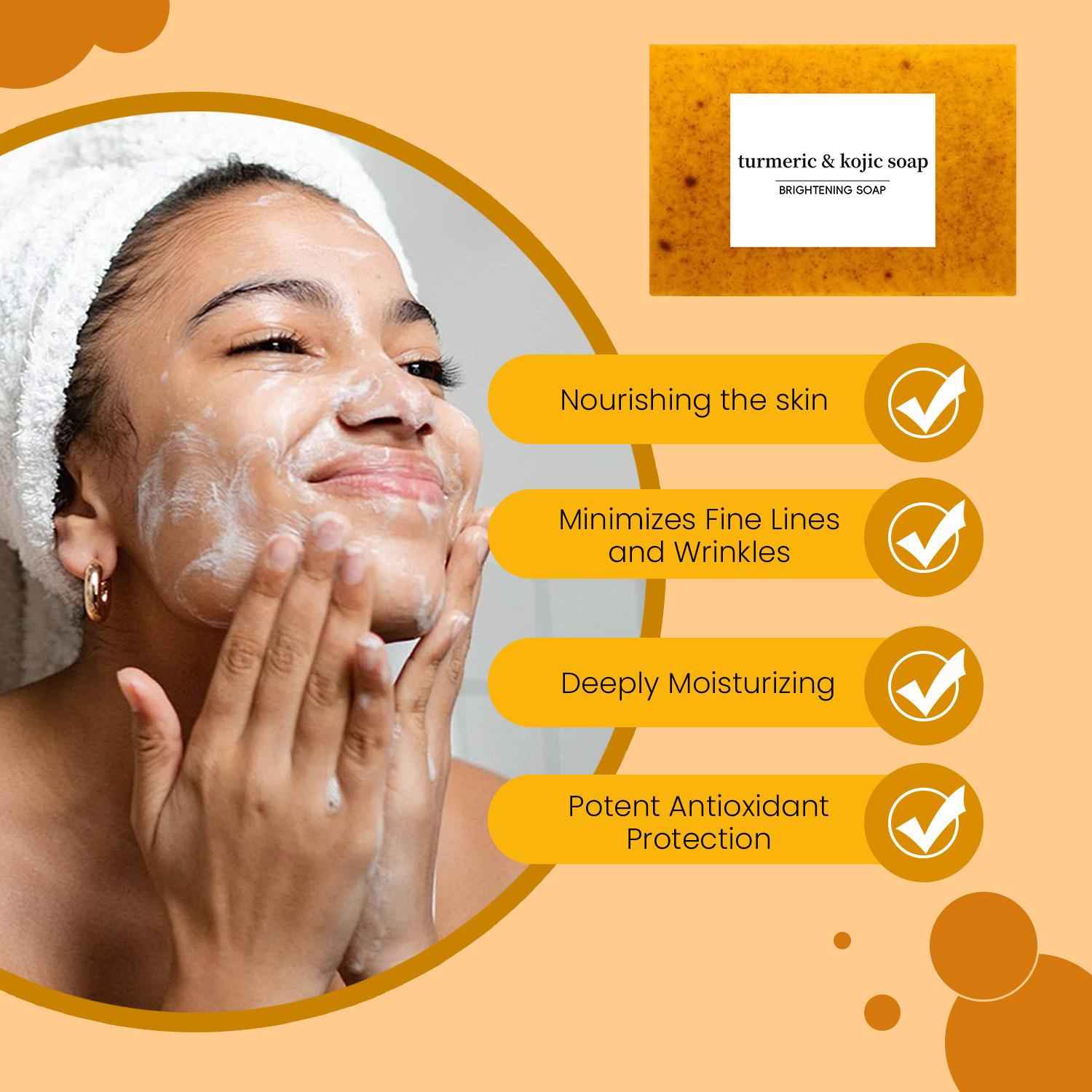 3PCS Organic Lemon Turmeric Kojic Acid Brightening Soap, Gentle Face Body Wash Cleanser, Dark Spot Remover, Acne Scar Fader, Hyperpigmentation Treatment, Brightening Dull Skin, Deep Pore Clean Comfort Organic Flawless Glowing Body Care