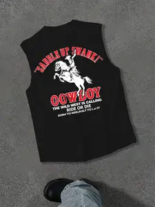 Men's Regular Fit Cowboy Graphic Print Tank Top, Casual Comfy Sleeveless Top for Daily Wear, Men's Clothes for All Seasons, Socks