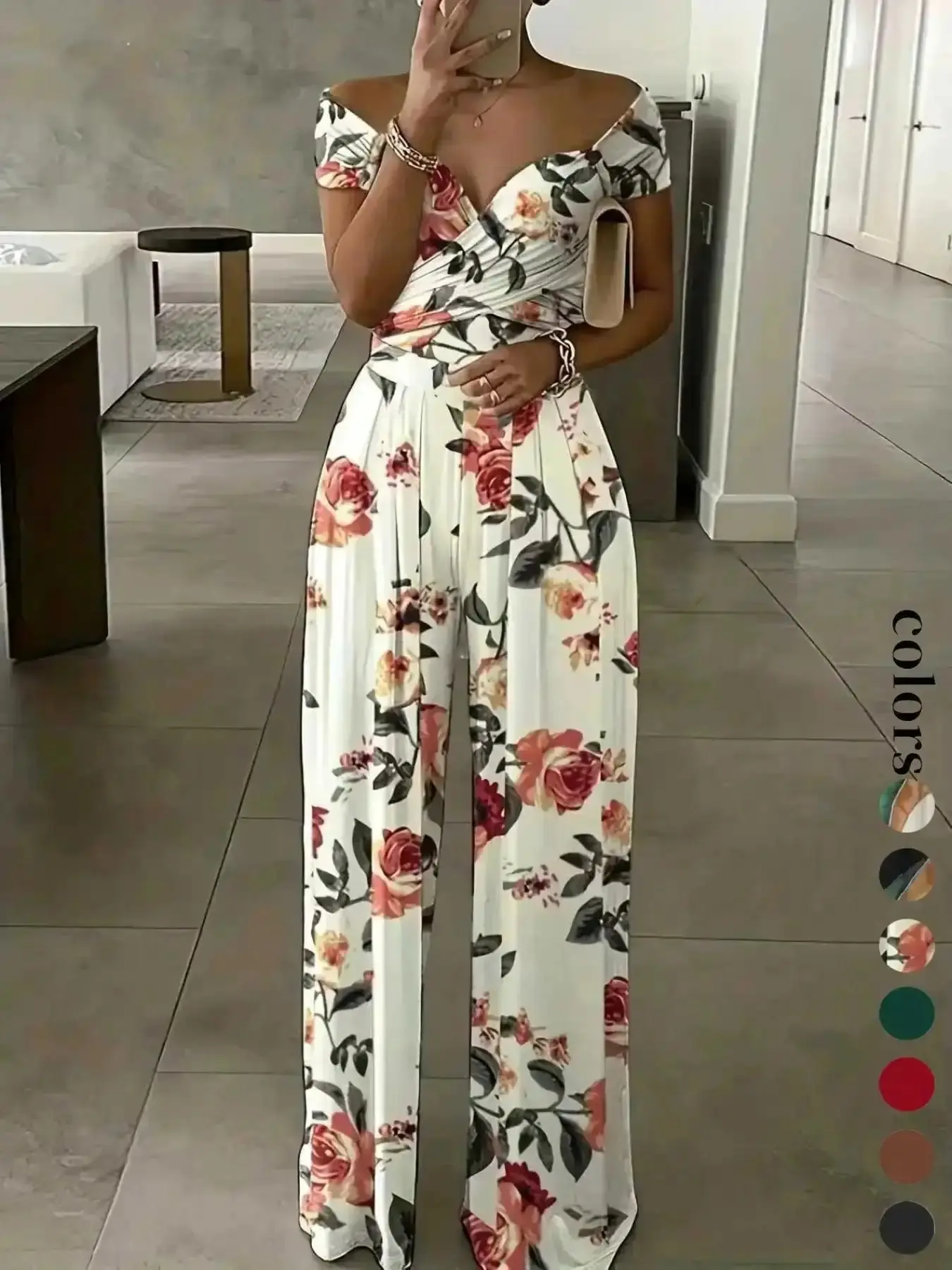 Women's Versatile Floral Print One Shoulder Wrap Jumpsuit, High Waist Fitted Long Pants, Boho Chic Style Cap Sleeve, Sexy Fashion for Women, Breathable, Bohemian, tailored comfort, sleek line, flattering drape