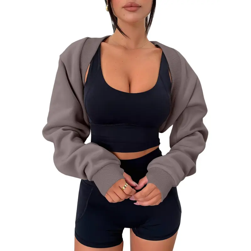 1pc Y2K Fashion Women'S Open Front Cardigan Collar Long Sleeve Solid Color Knit Cotton Shrug with Thumb Hole for All Seasons Fabric Knitwear
