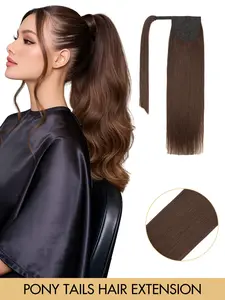 Long Straight Ponytail Extensions – Real Human Hair, Wrap-Around Clip-In, Natural Color, Volumizing, Instant Wear, Durable & Re-Stylable, Easy to Wear for Daily Use, Parties, Concerts, Cosplay, Y2K, Goth, Fairy, Mermaid & Holiday Styles