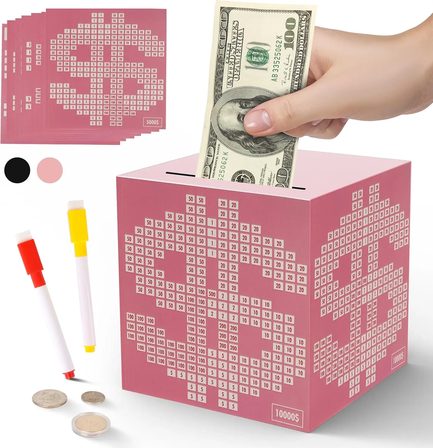 Money Saving Box Challenge for Kids and Adults, Metal Money Box with Goal Tracker, Savings Box and Cash Saving Bank for Budgeting, Cross Off Savings Challenge Box, Money Bank Gift