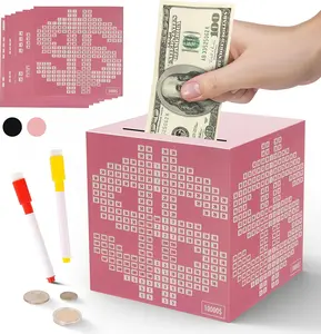 Money Saving Box Challenge for Kids and Adults, Metal Money Box with Goal Tracker, Savings Box and Cash Saving Bank for Budgeting, Cross Off Savings Challenge Box, Money Bank Gift