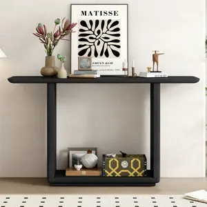 [SOIYELIFE] Mirod Egant Minimalist Conso Tab with Curved Corners,Natural Wood Veneer,U-Base Design for Easy Placement ,Perfect for Displaying Your Treasures,Simp Assembly