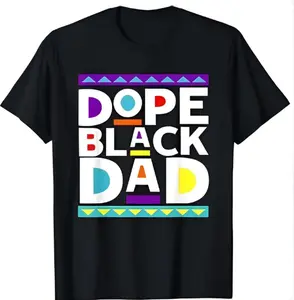Dope Black Dad Retro Geometric Short Sleeve Cotton T-Shirt, 100% Cotton, Black Father Casual Summer Tee