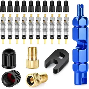 26 Pieces Presta Valve Core Repair Kit,Tubeless Valve&Presta Valve Caps,Valve Core Removal Tool and Adapter with Black Tire Valve Caps
