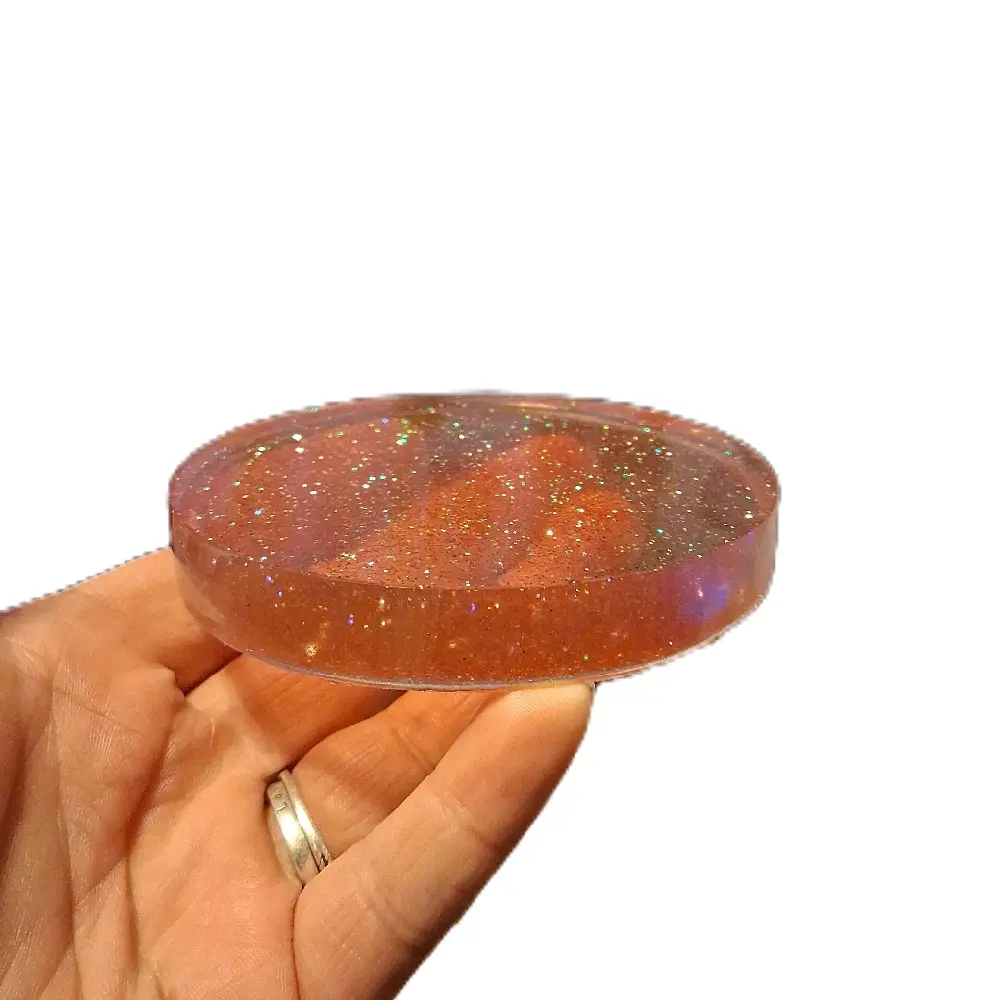 Red and Green Glitter Resin Coaster with Sparkling Finish for Tabletop Decor