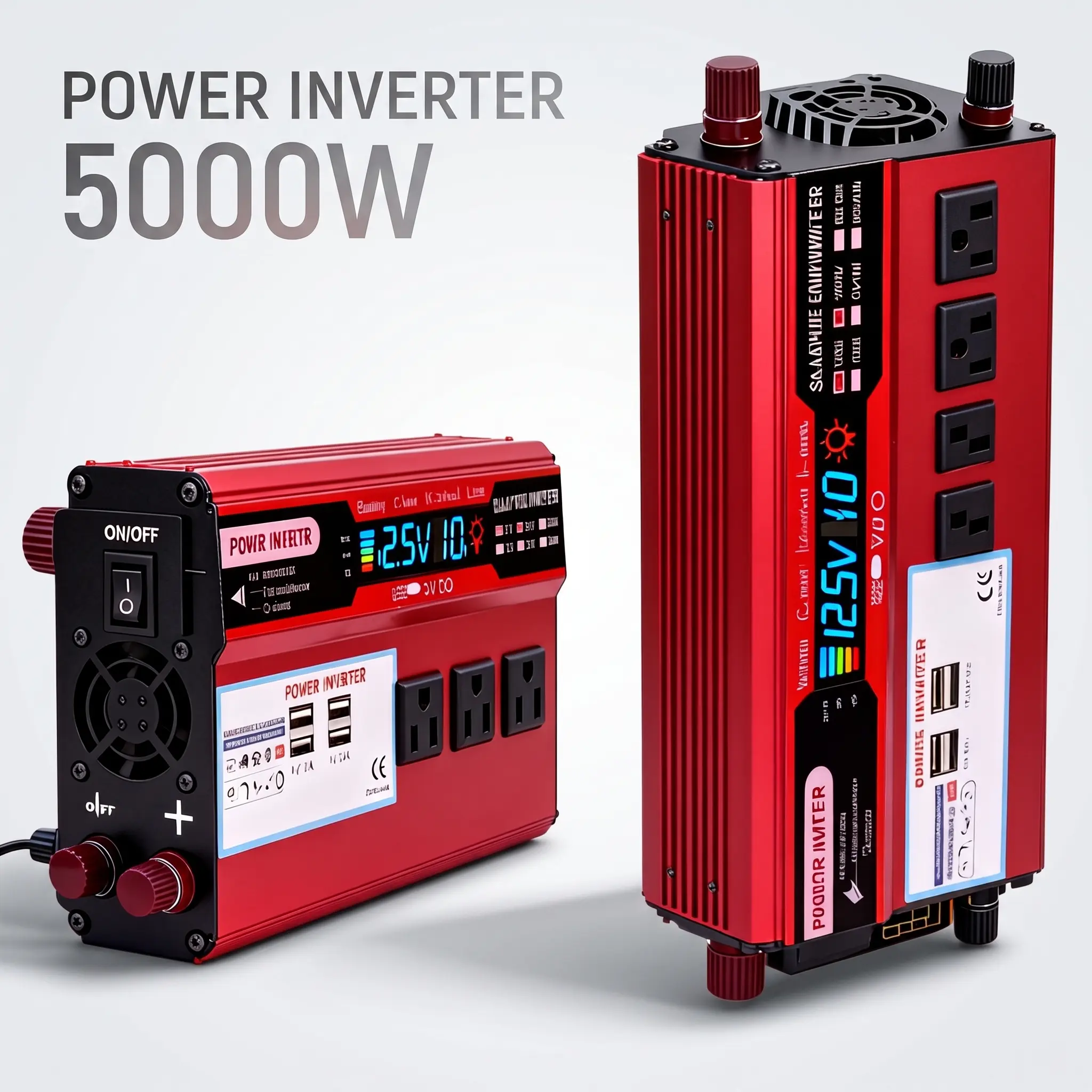 High Power Car Power Inverter, Off-Grid Solar DC12V to 110V Converter with 2500W Peak, Cooling Fan, Multi-Protection Safe Charge Ports, Plug-and-Play Essential for RV Road Trippers, Outdoors, High Power Inverter, Multi-Port