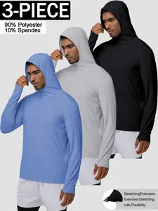 Men's 3-Piece Sun Protection Hoodie | 90% Polyester 10% Spandex Stretch Breathable Quick Dry Workout Running Hooded Shirt#SummerVibes