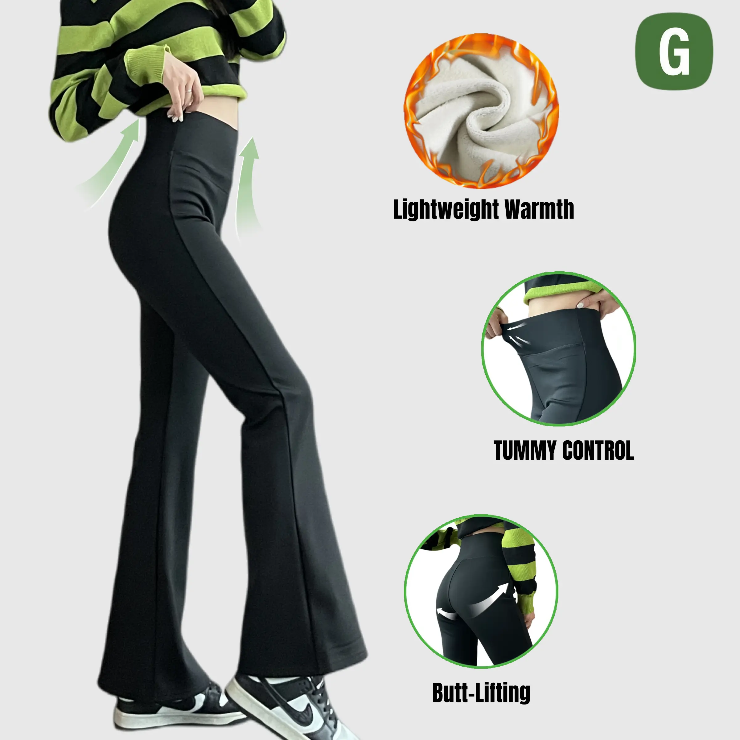 GENUWII Women's Thermal Fleece-Lined High Waist Fitted Solid Flared Pants - 6% Spandex Polyester Fabric, Slimming Tummy Control, Lightweight Foldable, for Yoga/Cycling, Running/Skiing Cold Weather Bottoms