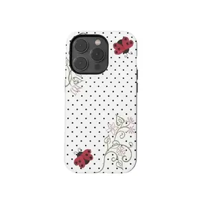 White Polka Dot Ladybug Phone Case Floral Vine Phone Case Compatible for iPhone 17Promax 16 15 14 13 12 11 and for Samsung S21-S25 Perfect Gift For Elegant Woman