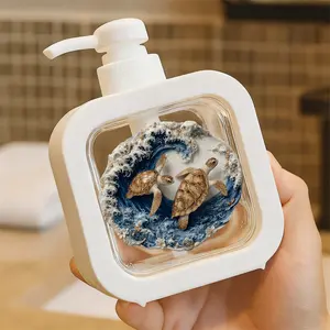 Decorative Sea Turtle Ocean Wave Pattern Hand Soap Pump Bottle - Refillable Moisturizing Hand Soap Pump Bottle, Kitchen & Bathroom Soap Dispenser, Elegant Ceramic Porcelain Art Design, Easy to Clean Liquid Container for Home Decor