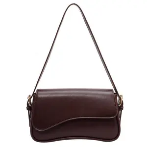 Urban Simplicity Baguette Shoulder Bag in Brown - Lightweight PU Material with Sandwich Pocket & Zipper Changing Bag Feature for Everyday Use