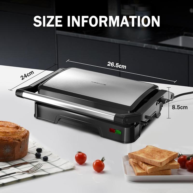 Panini Press Grill & Sandwich Maker - 2-Slice, 180° Adjustable Hinge, Non-Stick Aluminum Plates for Paninis, Quesadillas, Waffles & More, Easy to Clean, 850W Electric Griddle, Perfect for Kitchen