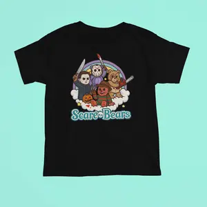 Scare Bears Halloween Vintage Design Tshirt with Iconic Characters and Rainbow Graphic Medium Size