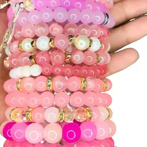 Stack of 10 Pink Bracelets  | Glass beads | 8mm | 6mm | Charm Bracelets | glass beadsbracelets