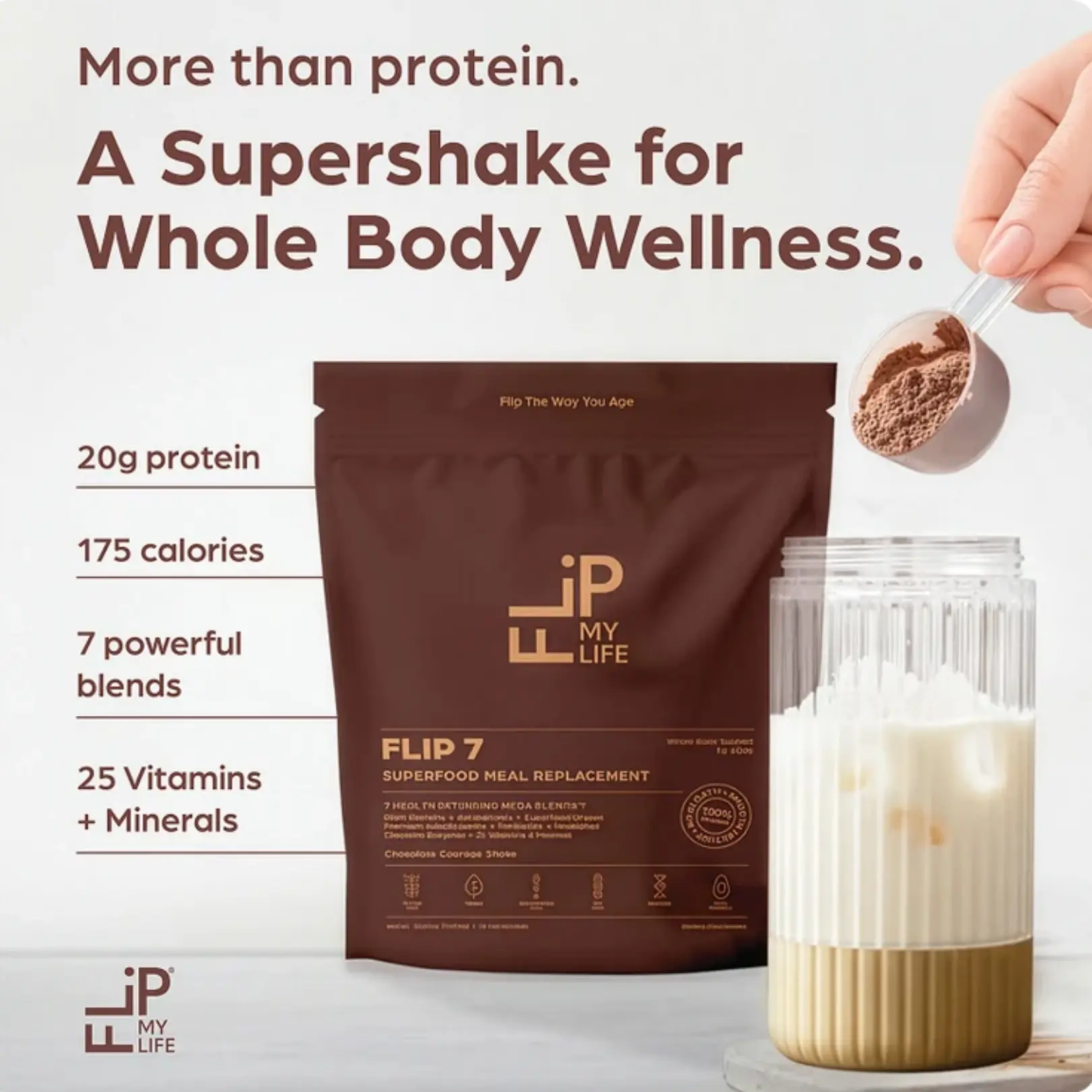 FLIP 7 Meal Replacement SuperShake, Nutrient-Dense Formula, Fiber & Greens | 20 Servings