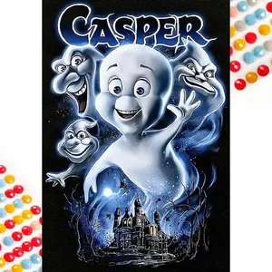 5D DIY Full Drill Round Diamond Painting - Diamond Art Painting Kit Casper Ghost Mosaic, Canvas - DIY Decorative Painting, Home Wall Decor, Suitable for Halloween and Christmas, Birthday and Anniversary Gifts Diamond Painting Kits