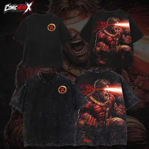[ ComicWear X ]  "Cyclops" 3v Summers The Mutants X-Force MCU Comic Edition Double Printed Oversize Lightweight Acid Washed Tee Hoodie Sweater TV Series Graphic Design Top Cotton Streetwear Comic Superheroes T-Shirt Clothes Menswear