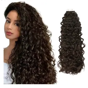 Curly Natural Darkest Brown Tape in extensions Curly Natural Darkest Brown Tape in extensions