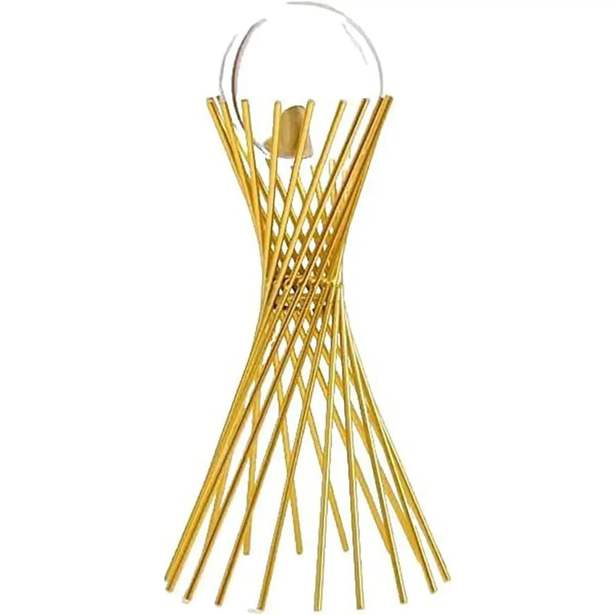 Modern Abstract Transparent High-Clarity Glass-Iron Ball Statue - Light, Hand-Crafted, No Deformation, Synthetic Polished Metal Stand, Full-Angle Cut Home Decor Figurine for Living Room Display, Crafts Gift (5.5" D x 3.1" W x 7" H)