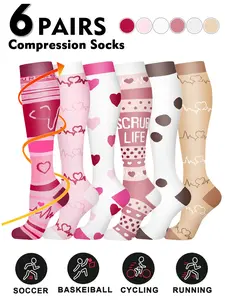 Compression Athletic Socks for Men & Women, 20-30mmhg Knee High Design, Running Performance Recovery, 6 Pairs for Circulation Support